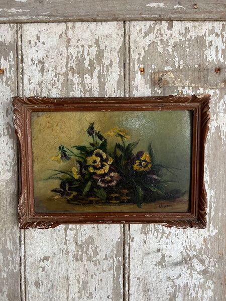 Beautiful Shabby Chic Framed French Floral Pansy