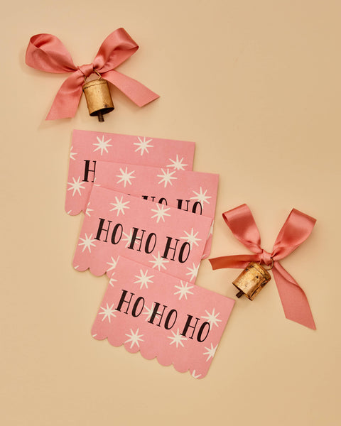 Pack of 5 Scallop Cards - Ho Ho Ho Pink Stars