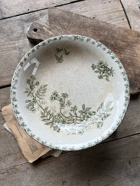 Crazed French Floral Transferware raised dish