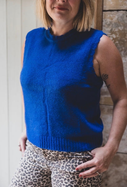 Saige by Nomads Scallop Blue Knit Tank