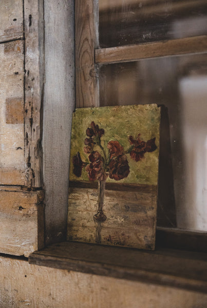 Antique French Floral Painting on Board