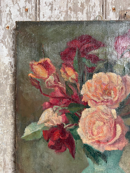 Antique French Floral Oil on Canvas