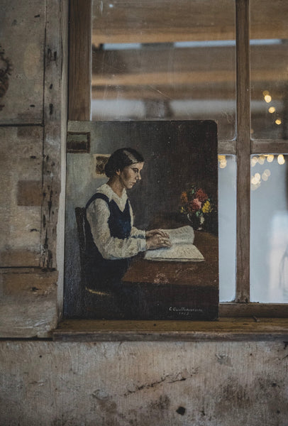 Beautiful 1935 Woman at Table Painting