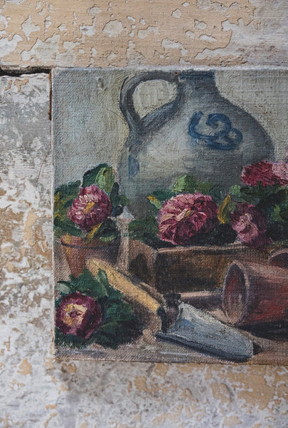 1930s French Floral Oil on Canvas