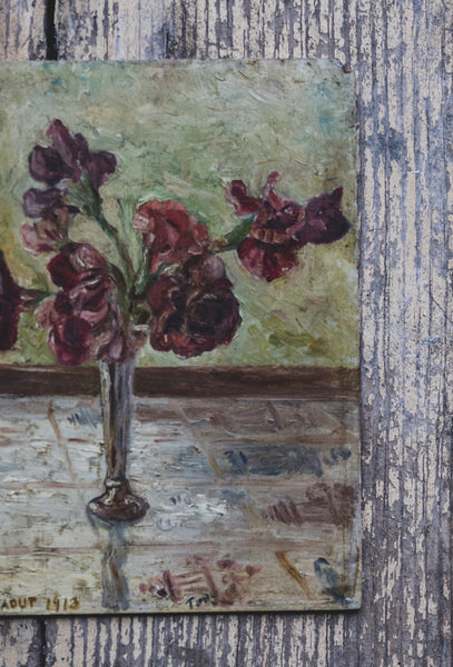 Antique French Floral Painting on Board