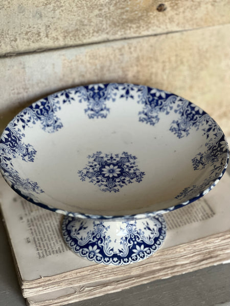 Crisp French Floral Transferware raised dish Longwy