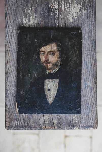 Antique French Portrait on Board - Grandfather Faure from Limousine