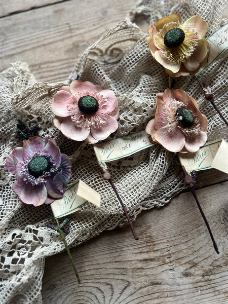 Antique French Anemone Fabric Flowers