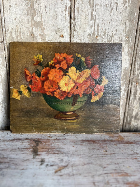 Beautiful French Floral Oil on Board