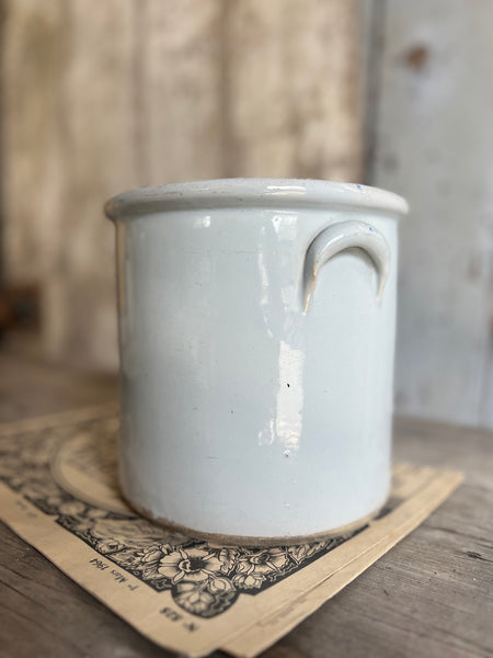 Large White Handled Vintage French Pot