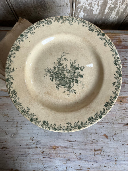 Beautiful French Floral Terre de Fer Transferware raised dish