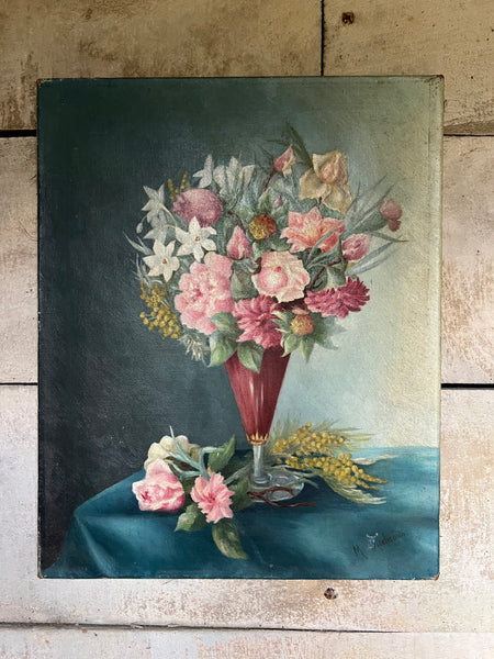 French Floral Oil on Canvas