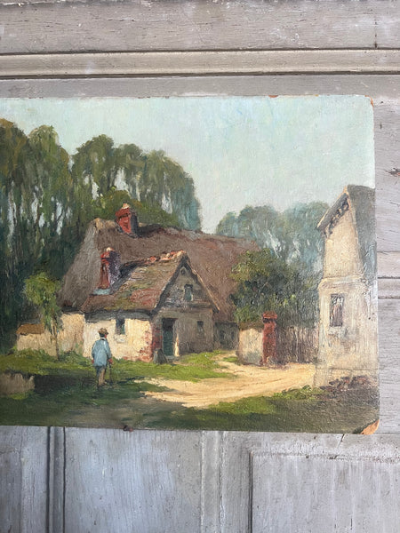 Vintage French House Oil Painting