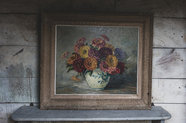 Large Framed Floral Oil Painting