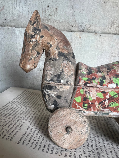 Antique Wooden Horse on Wheels