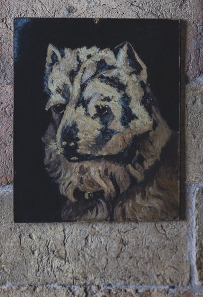 Vintage French Painted Dog on Board