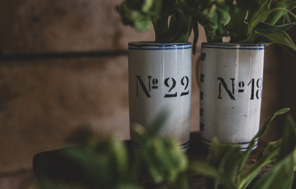 Antique Numbered Spongware Mugs