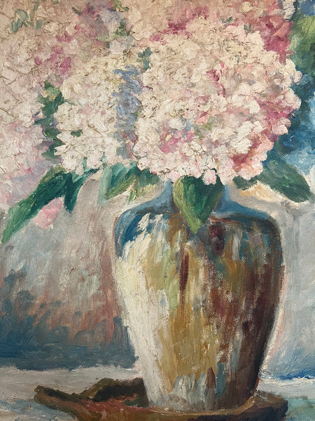 Large French Vintage Floral Oil Painting