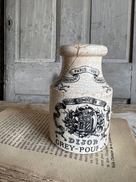 Branded Rustic French Stoneware Mustard Jar