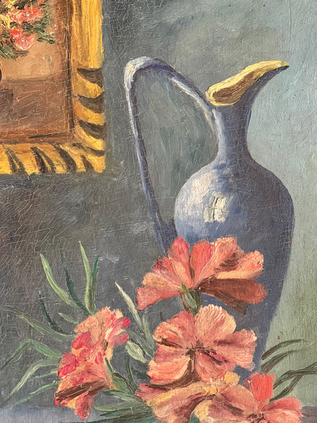 French Floral Painting on Board