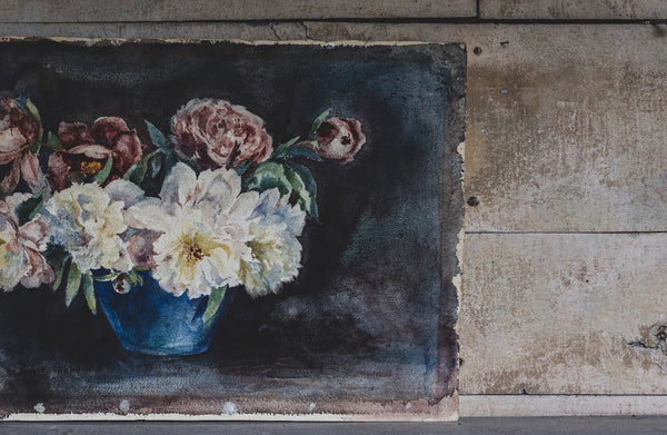 Large Beautiful Flower Watercolour Painting 1938