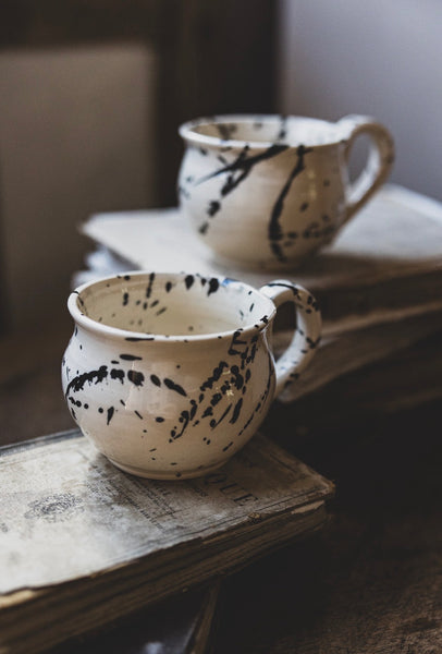 Artisan Handmade Mugs - Black Splatter