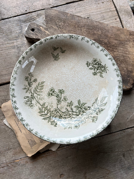 Crazed French Floral Transferware raised dish