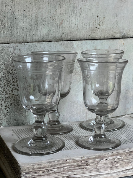 Vintage French Etched Glasses, Four Set