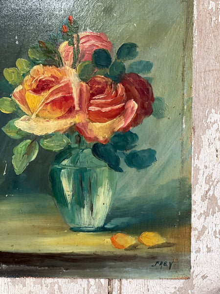 Beautiful French Floral Oil on Board
