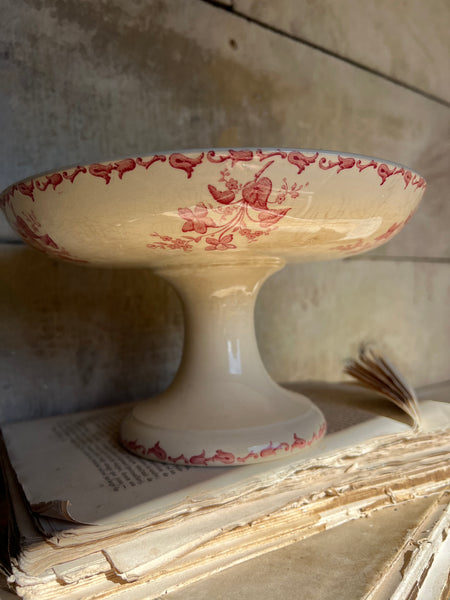 Beautiful French Floral Transferware raised dish