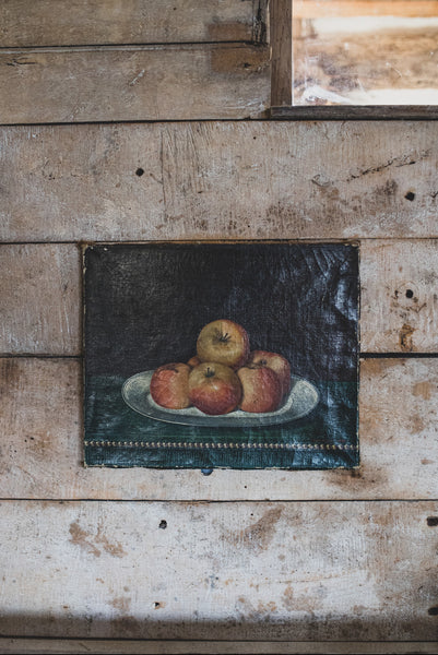 19th Century Oil Fruit & Flowers on Canvas