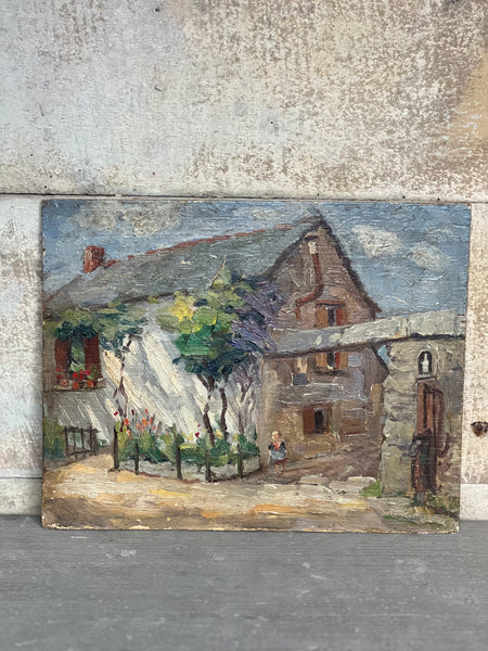 Vintage French House Oil Painting