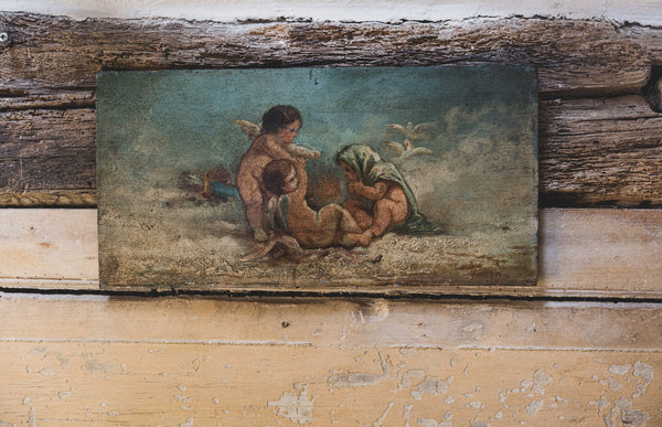Antique French Cherub Painting