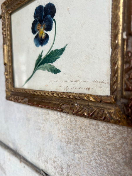 Small Framed French Vintage Floral Painting 1849