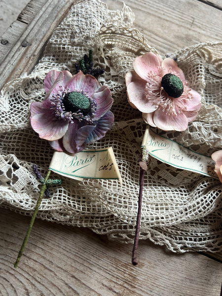 Antique French Anemone Fabric Flowers