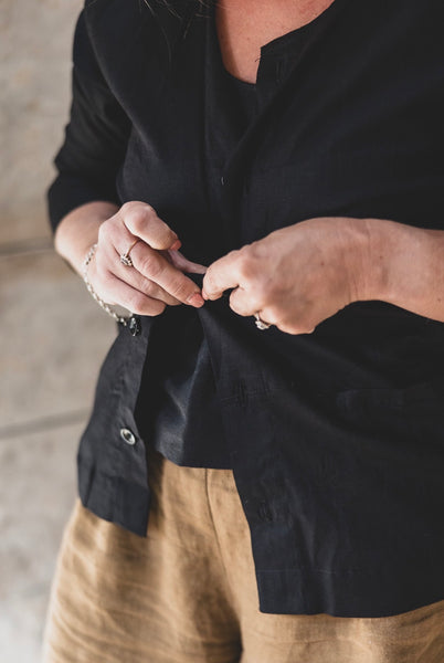 Stretch Linen Collarless Jacket
