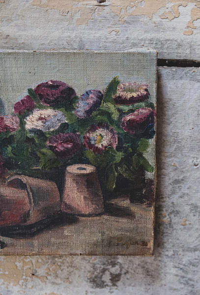 1930s French Floral Oil on Canvas