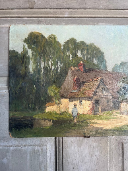 Vintage French House Oil Painting