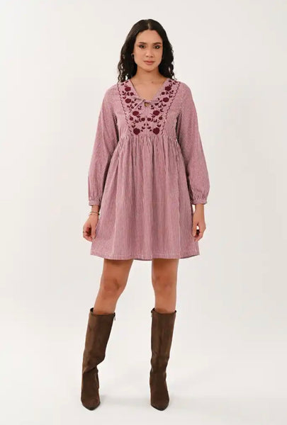 Saige by Nomads Embroidered Striped Tunic Dress