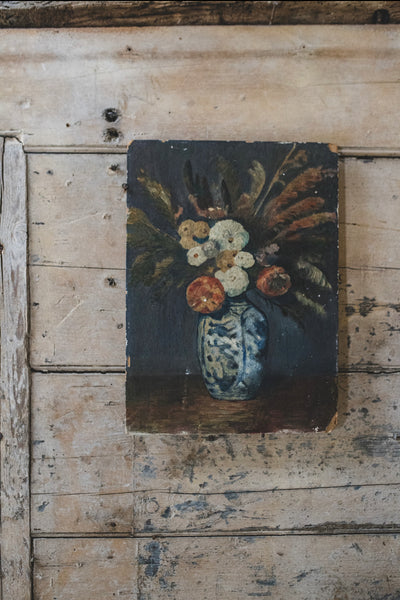 Antique French Floral Painting on Board