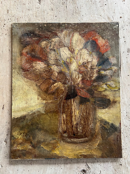 Antique French Floral Painting on Board