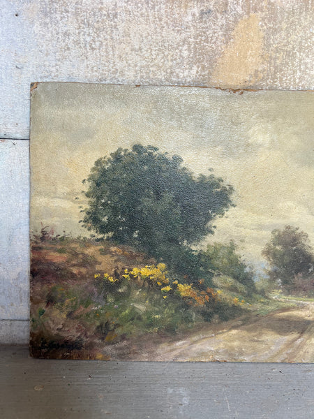 French Farm Landscape Oil Painting on Board