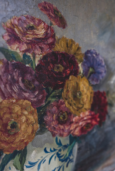 Large Framed Floral Oil Painting