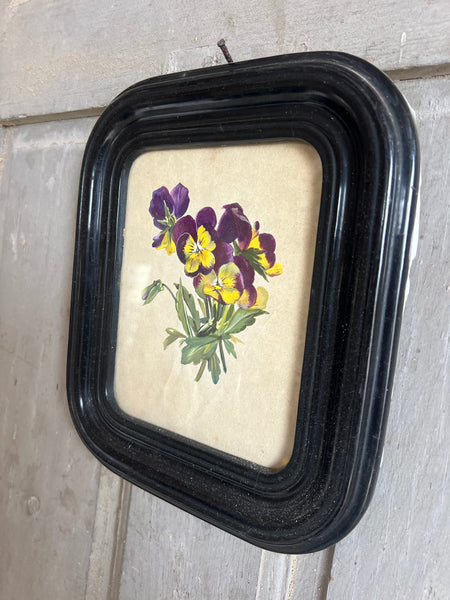 French Antique Floral Pansy Painting