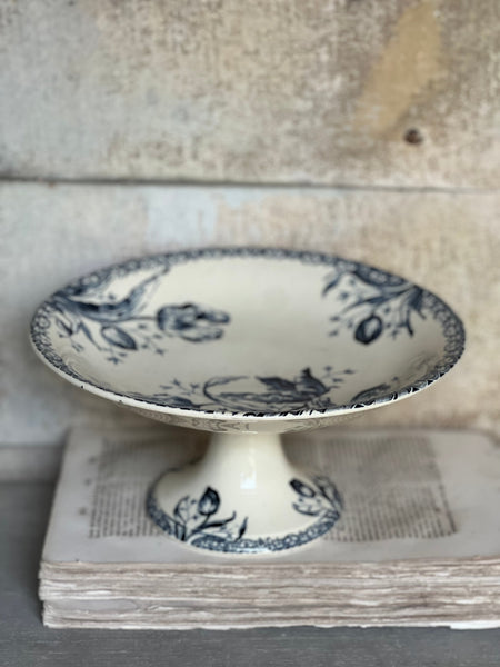 Beautiful French Floral Terre de Fer Transferware raised dish