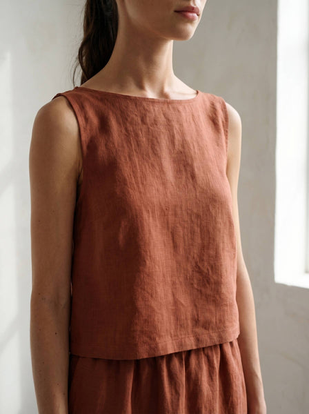 Sleeveless Linen Tank Top Rust