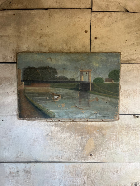 Rustic French Vintage Landscape Painting