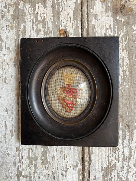 French Framed Sacred Heart Embroidery