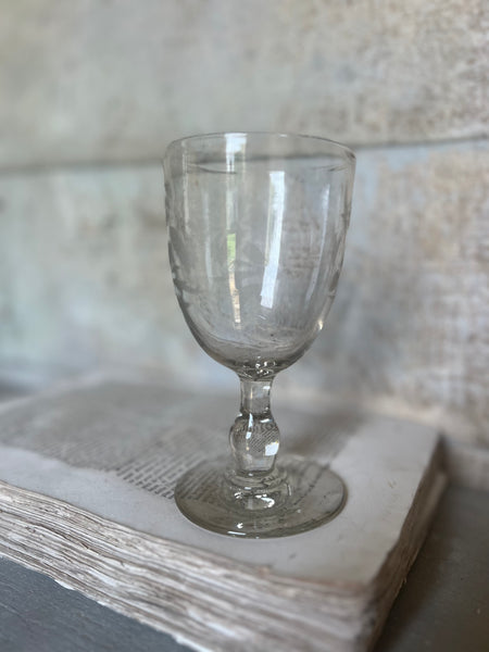 Vintage French Etched Floral Glass Rummer