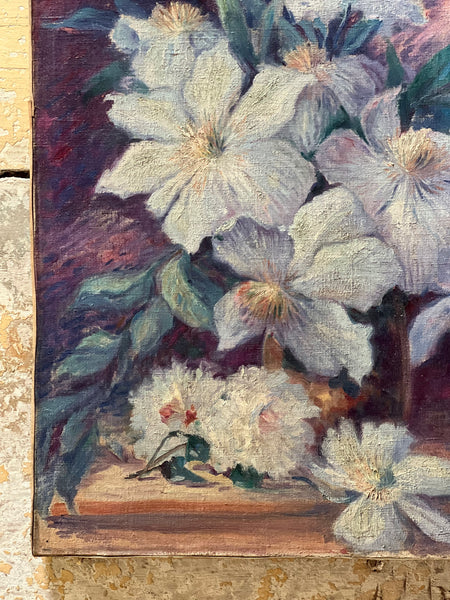 Large French Floral Oil on Canvas